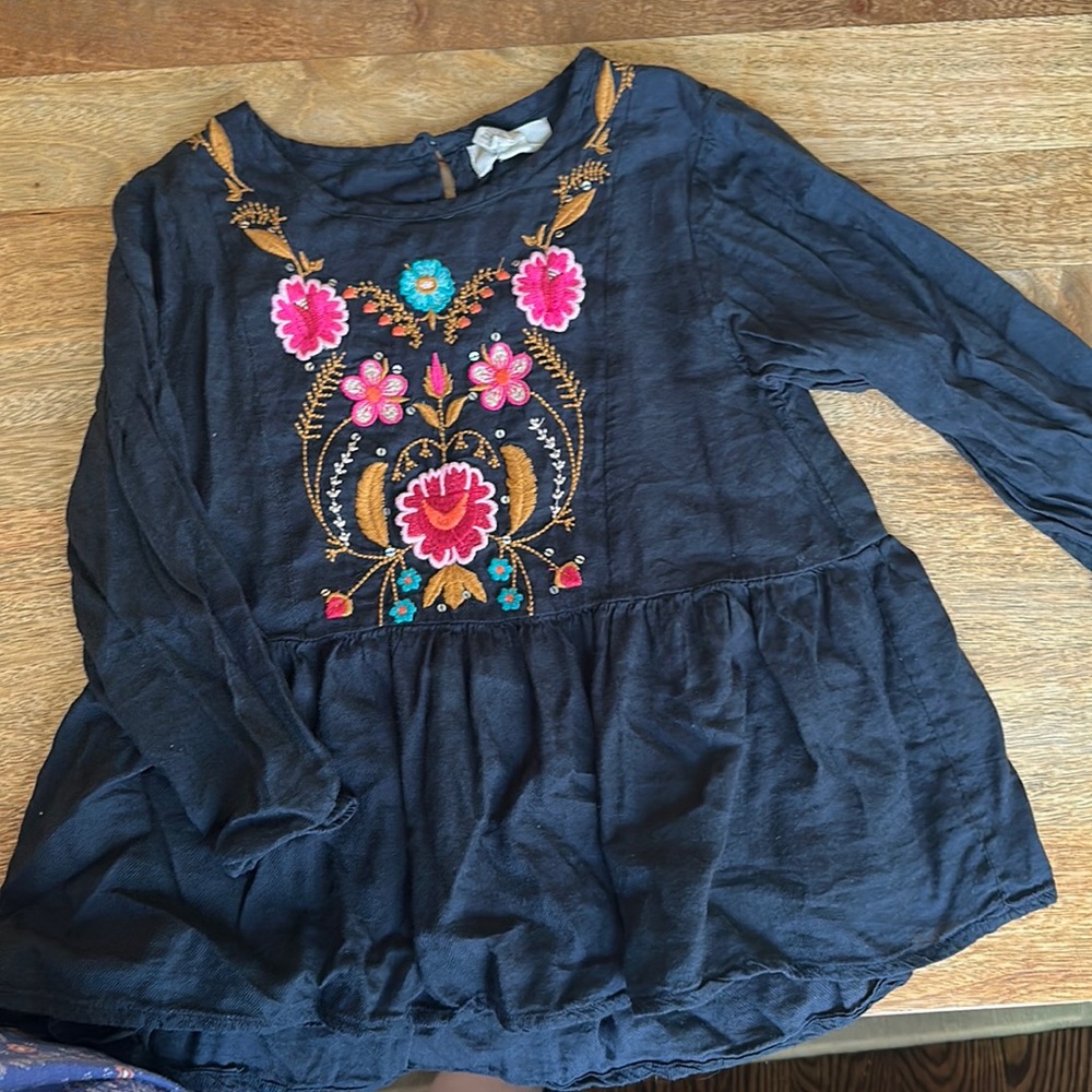 Peek Embroidered Floral Long Sleeve Blouse Size 6-7
